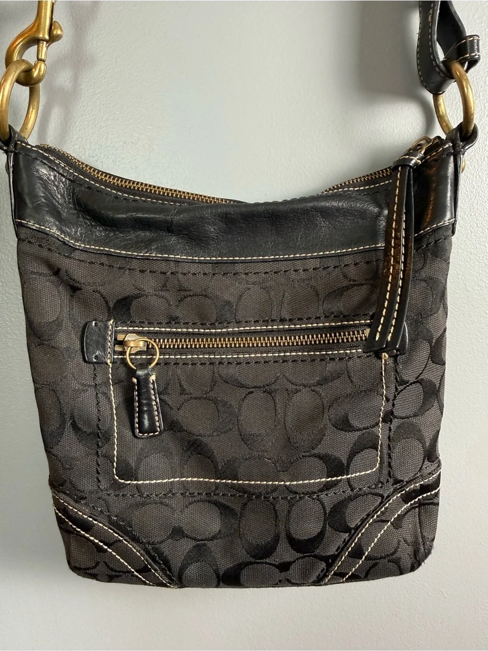 Coach 10402 Signature Jacquard Canvas Leather Black Crossbody Shoulder
